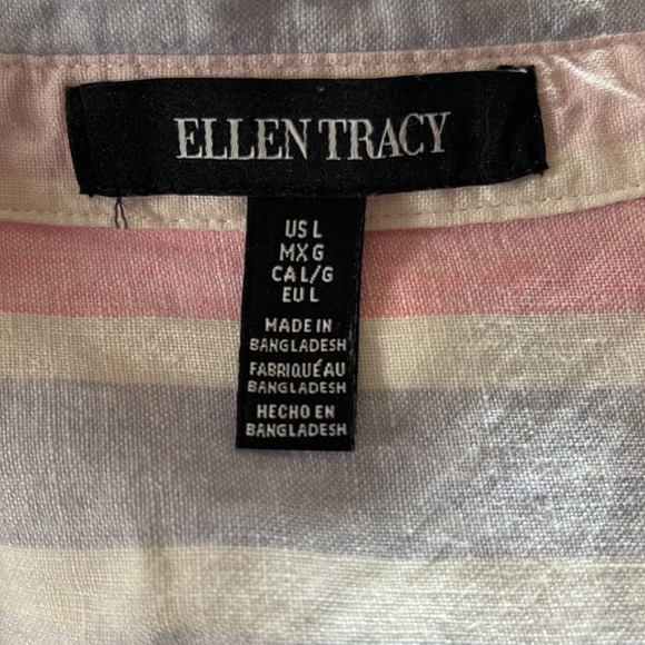 NWOT Ellen Tracy Striped Linen Tee with Gold Buttons size large - Picture 6 of 6
